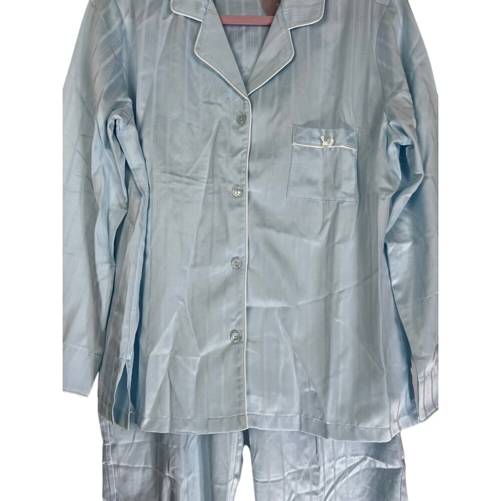 NWT Miss Elaines Essentials Powder Blue Long Sleeve Pajamas Top & Pants Size M - Picture 3 of 12